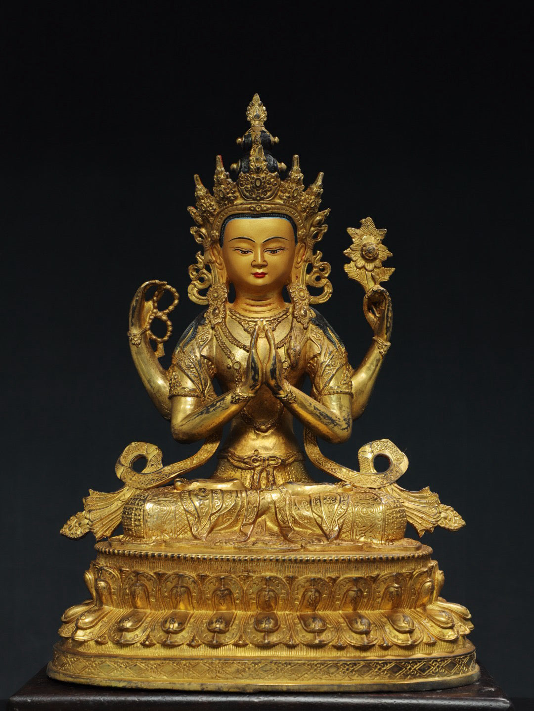 Chinese antique pure copper four armed Guanyin Buddha statue
