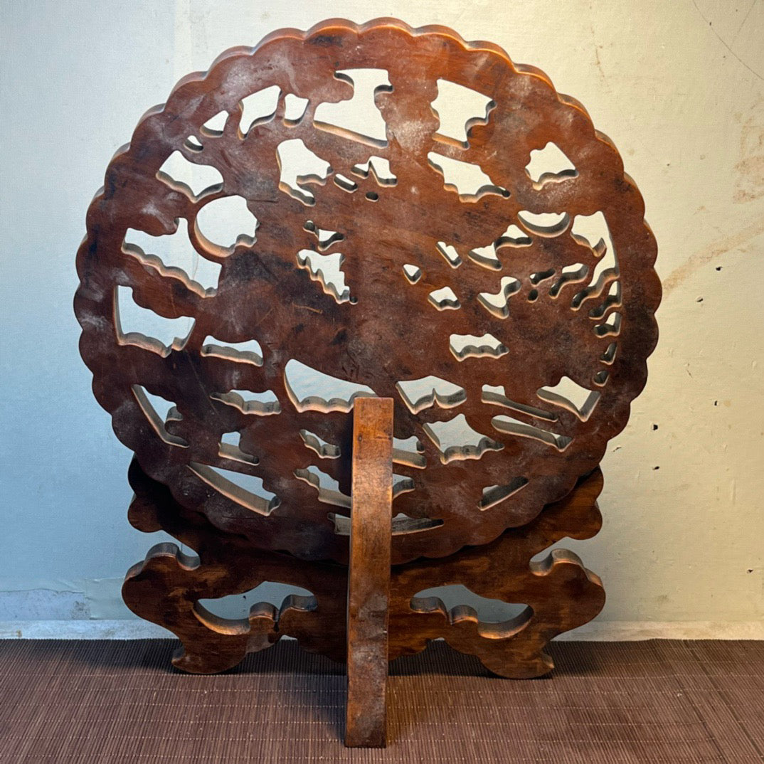 Huangyang wood carved dragon and phoenix circular screen ornaments