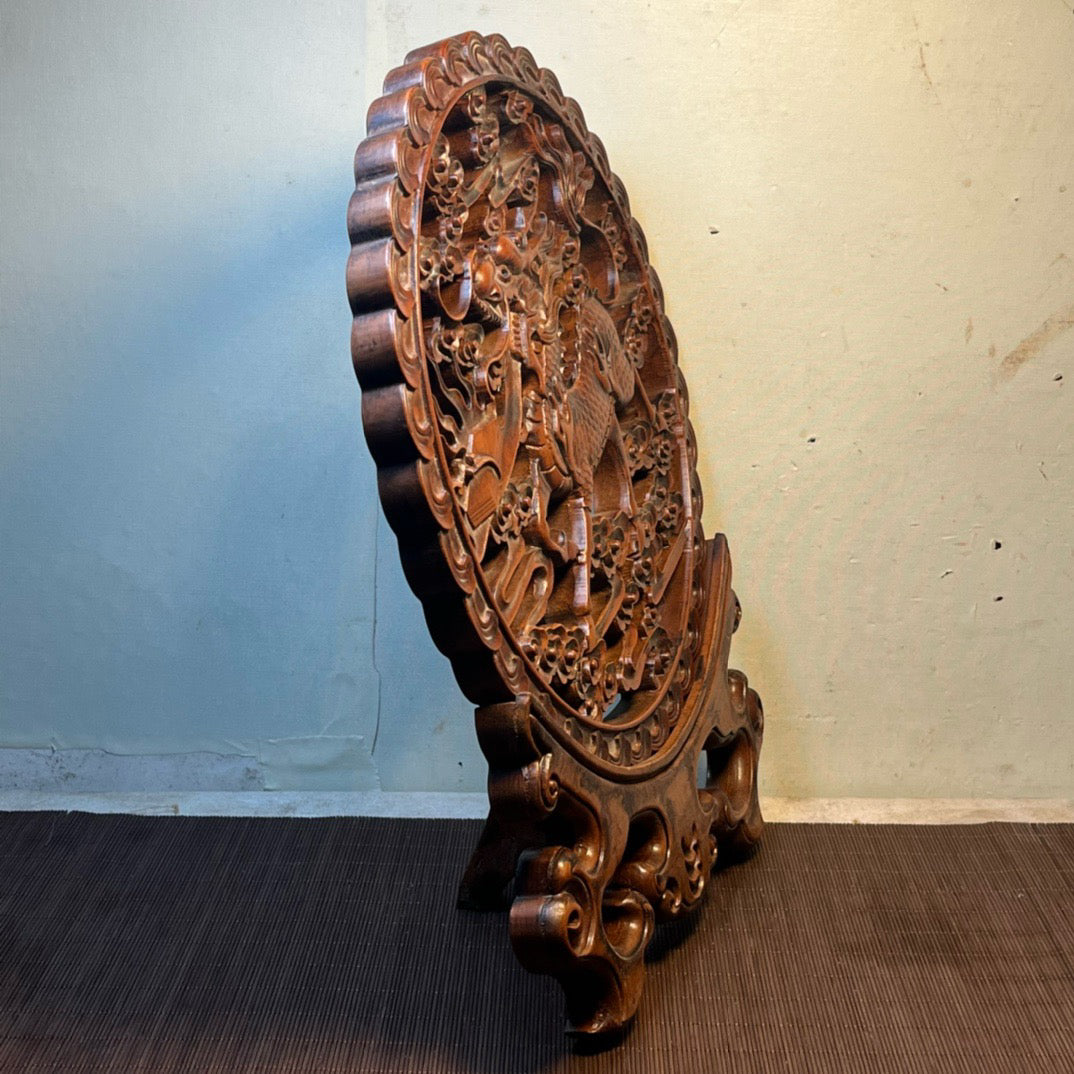 Huangyang wood carved dragon and phoenix circular screen ornaments