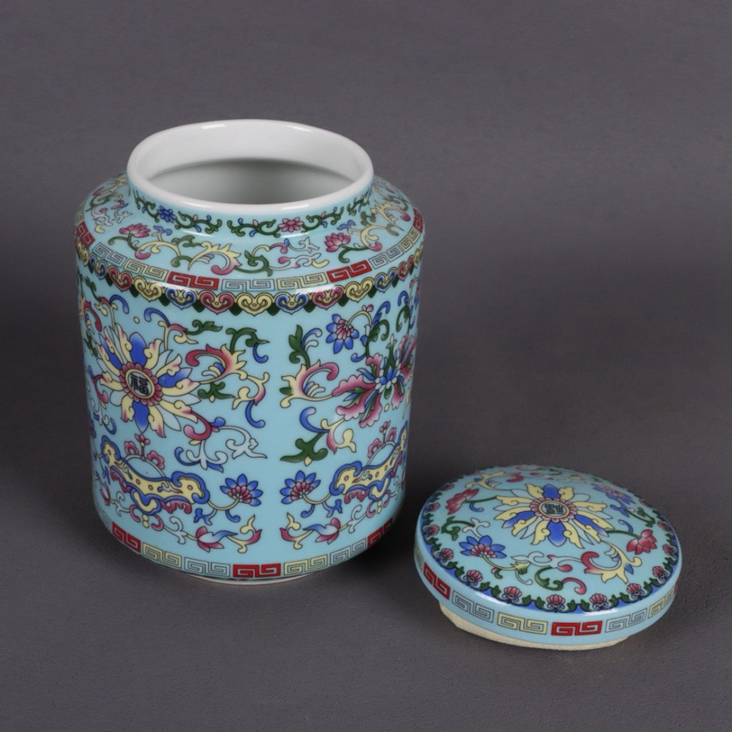 Enamel colored floral lucky pattern tea tube