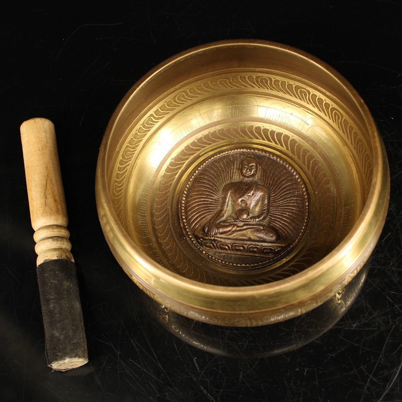 Chinese Antique Pure Copper Shakyamuni Buddha Sound Bowl