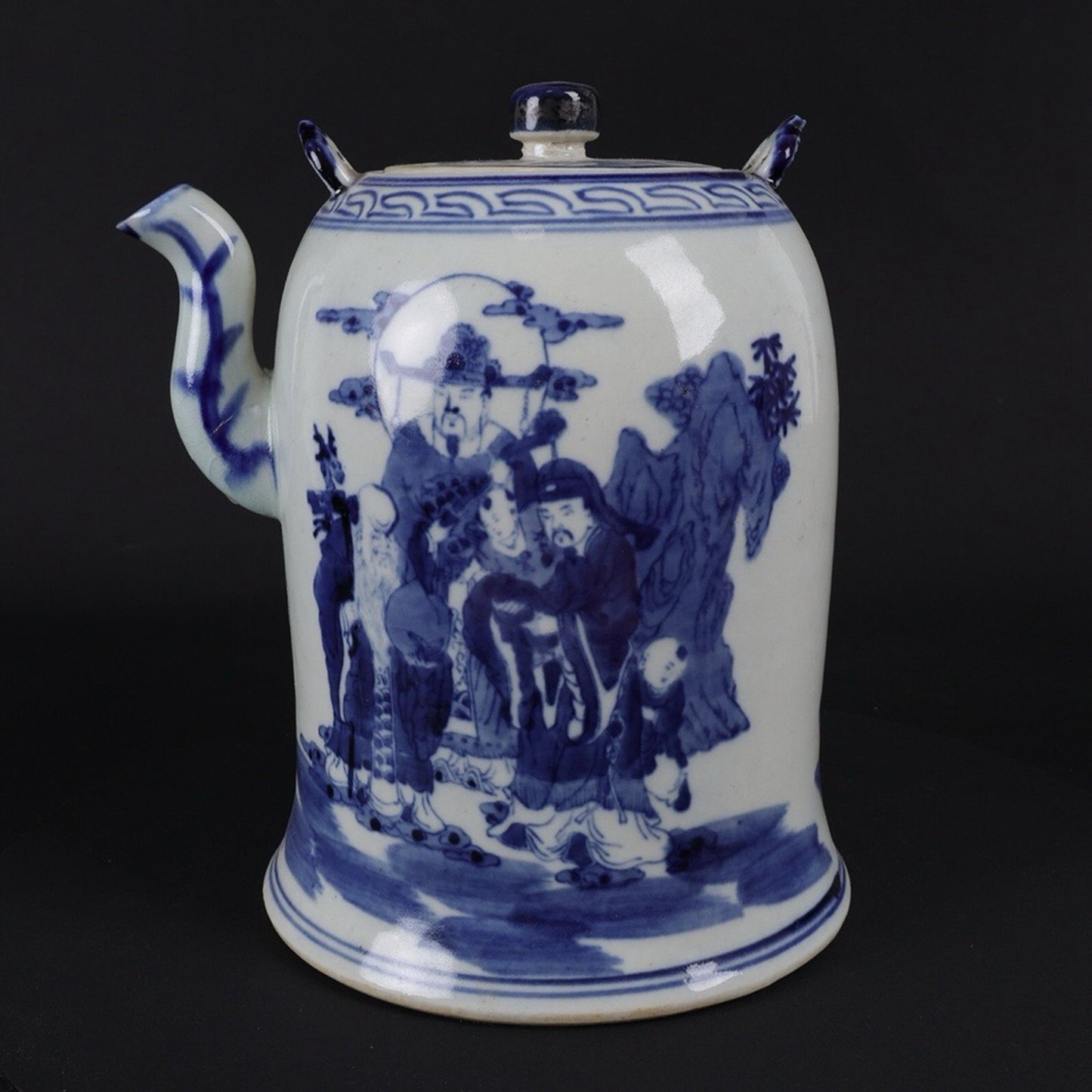 Blue and white fortune, longevity, and three star patterned oil pot