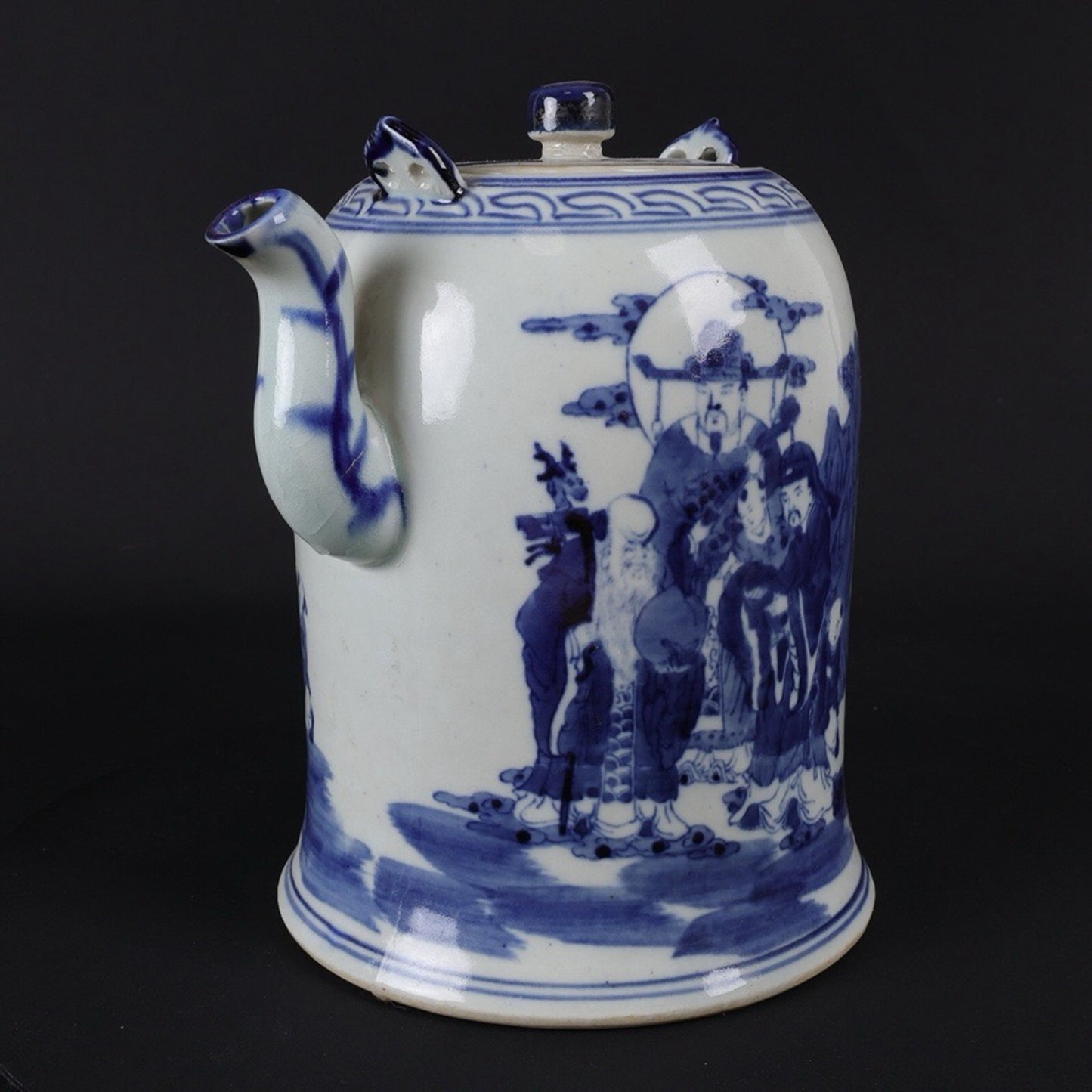 Blue and white fortune, longevity, and three star patterned oil pot