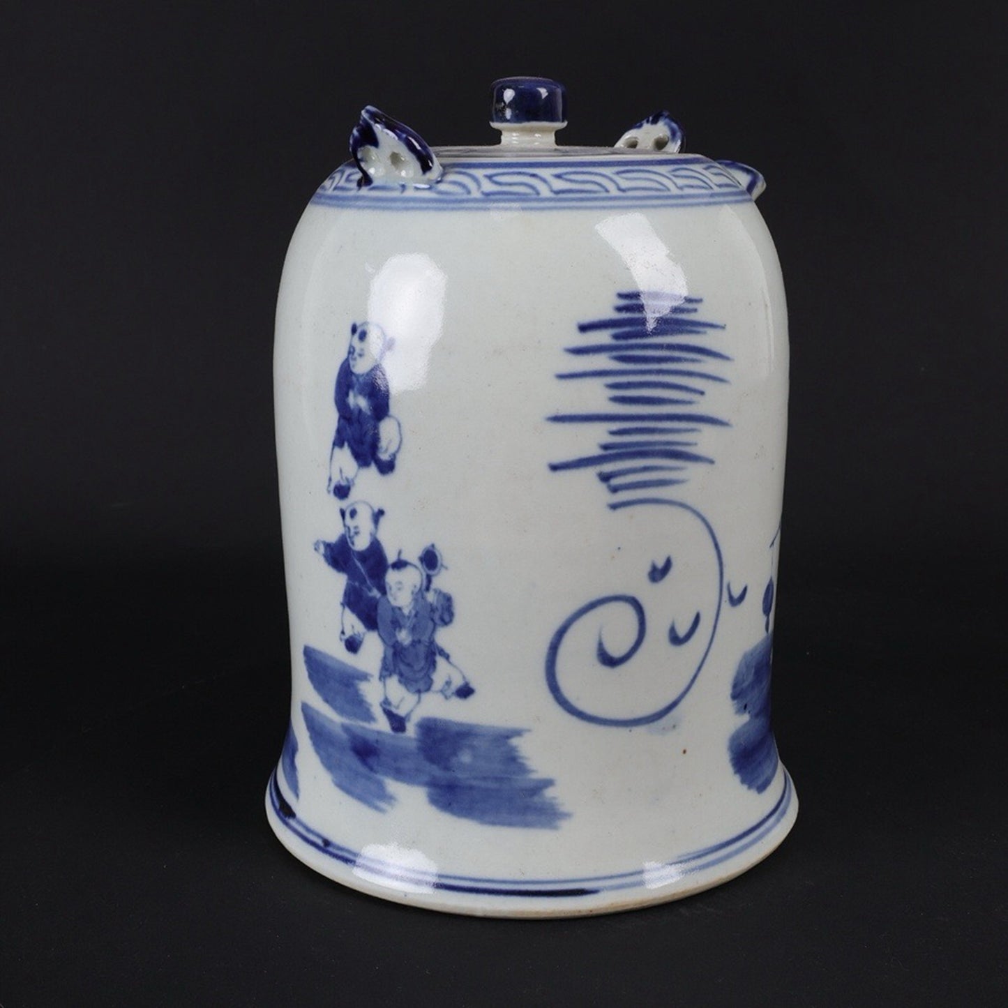 Blue and white fortune, longevity, and three star patterned oil pot