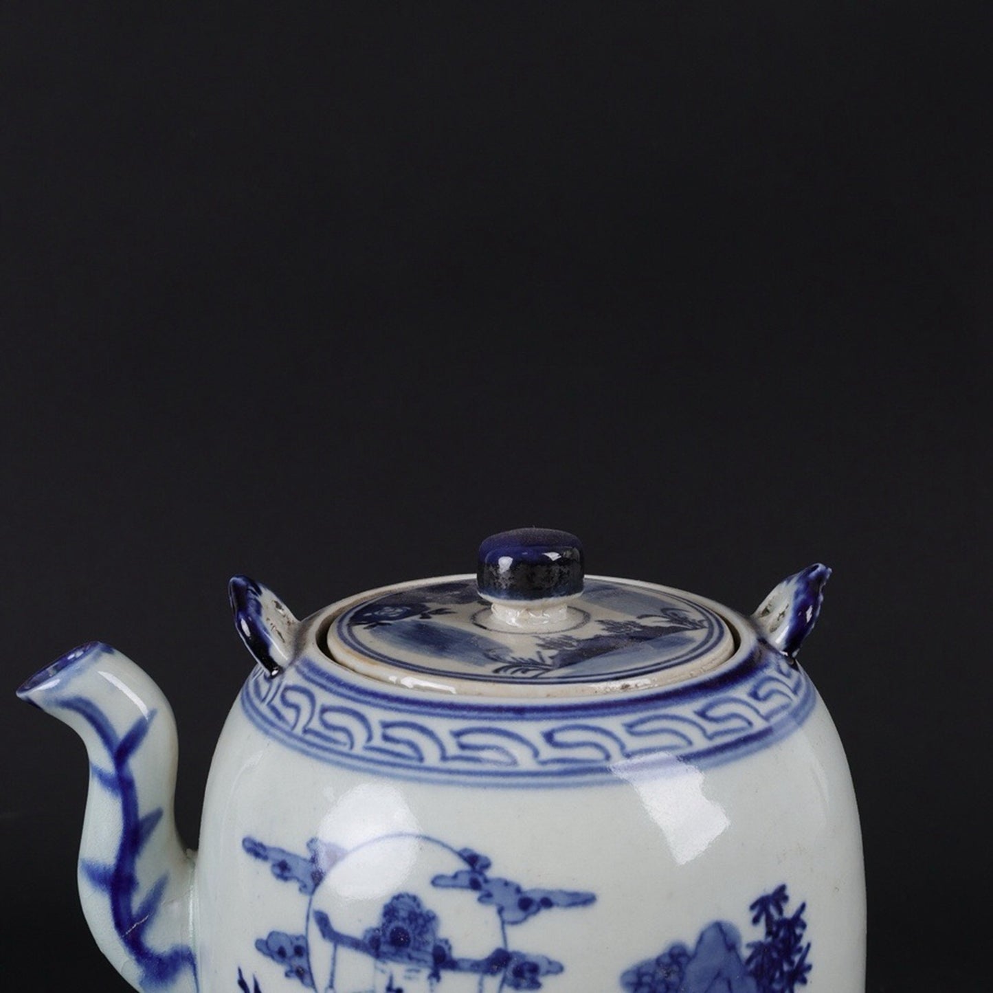 Blue and white fortune, longevity, and three star patterned oil pot