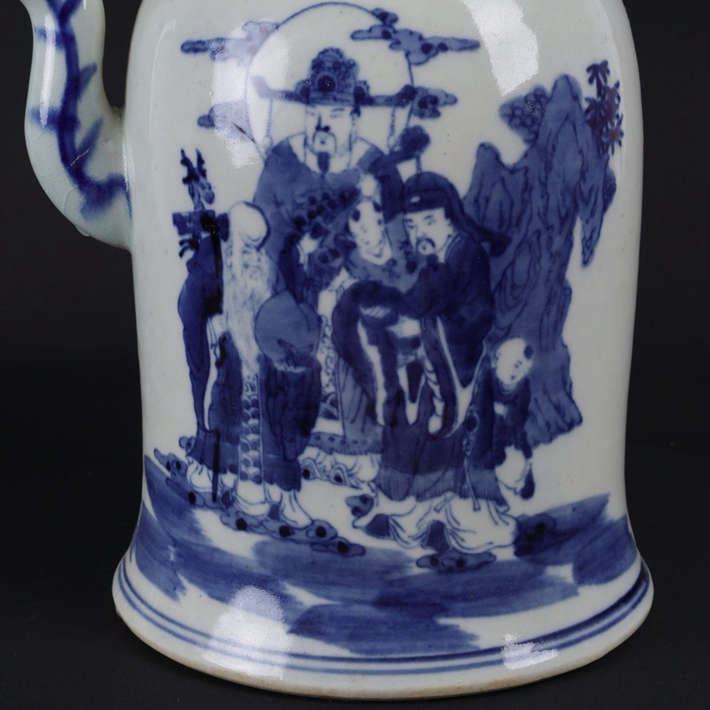 Blue and white fortune, longevity, and three star patterned oil pot