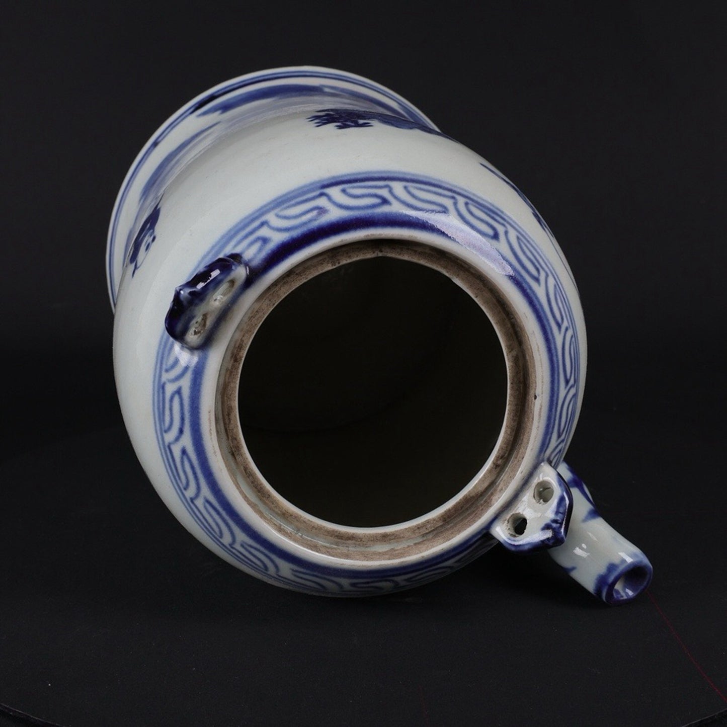 Blue and white fortune, longevity, and three star patterned oil pot