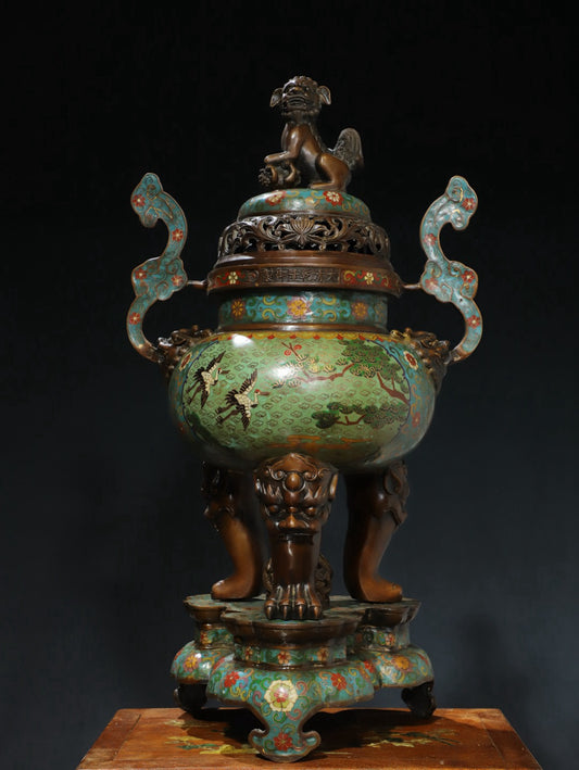 Copper cloisonn é wire enamel color [Ruyi lion cover] aromatherapy stove