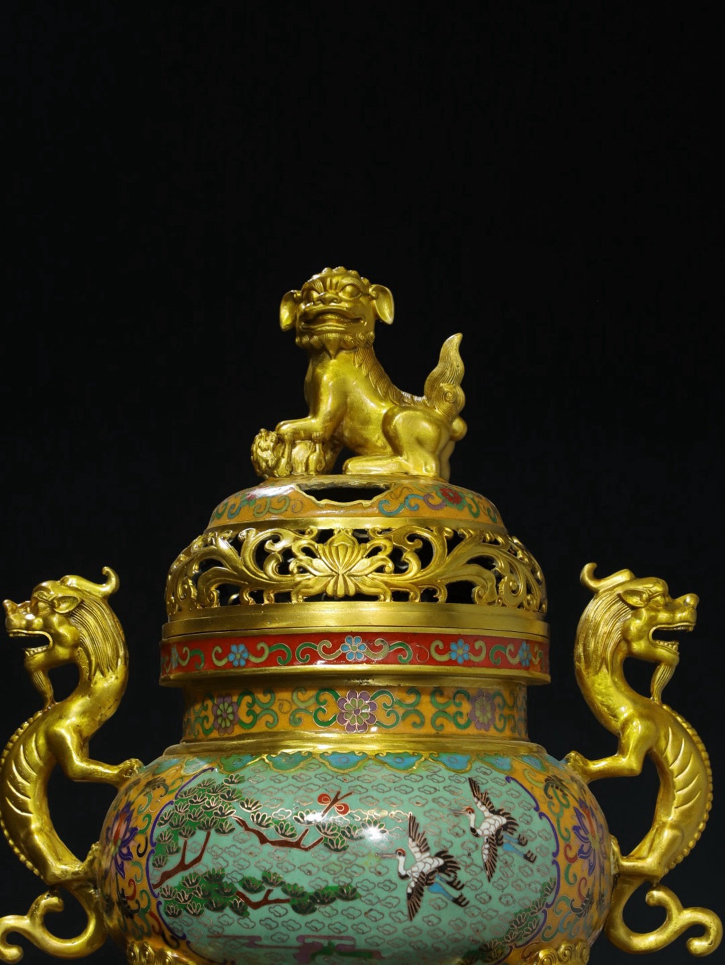 Copper Cloisonne Twisted Enamel Color [Dragon Ear and Lion Lid] Aromatherapy Stove