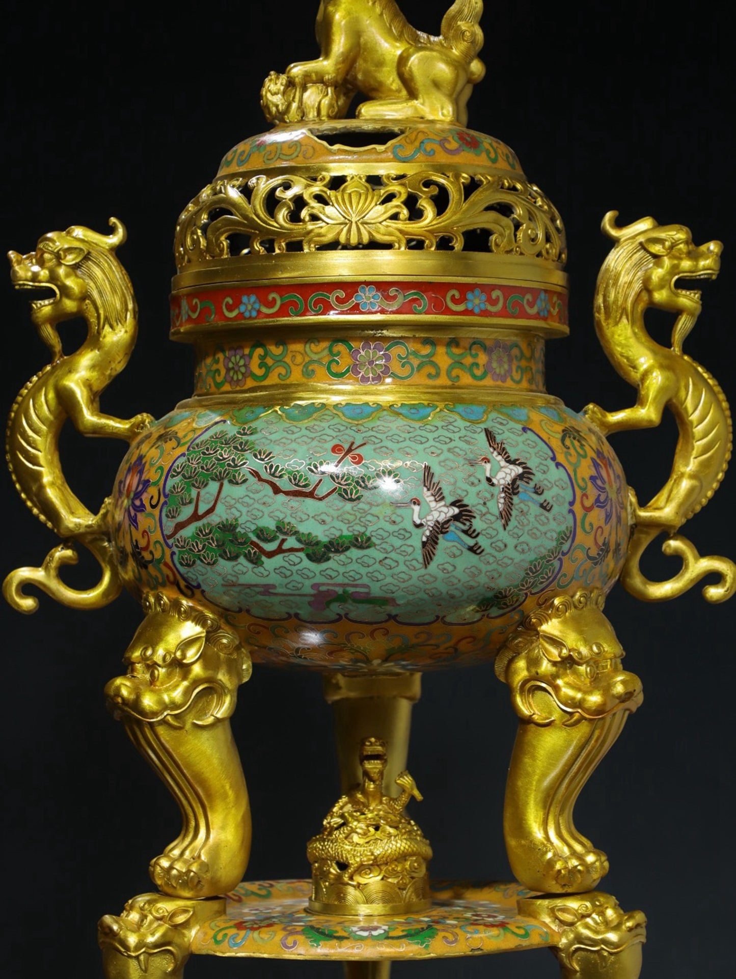 Copper Cloisonne Twisted Enamel Color [Dragon Ear and Lion Lid] Aromatherapy Stove