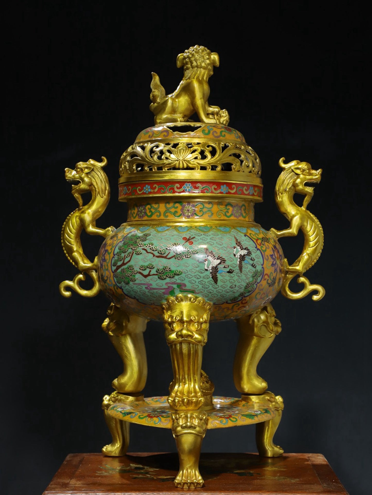 Copper Cloisonne Twisted Enamel Color [Dragon Ear and Lion Lid] Aromatherapy Stove