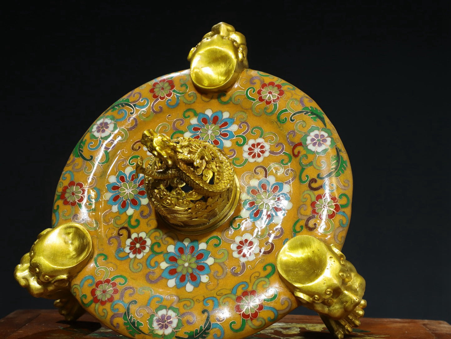 Copper Cloisonne Twisted Enamel Color [Dragon Ear and Lion Lid] Aromatherapy Stove
