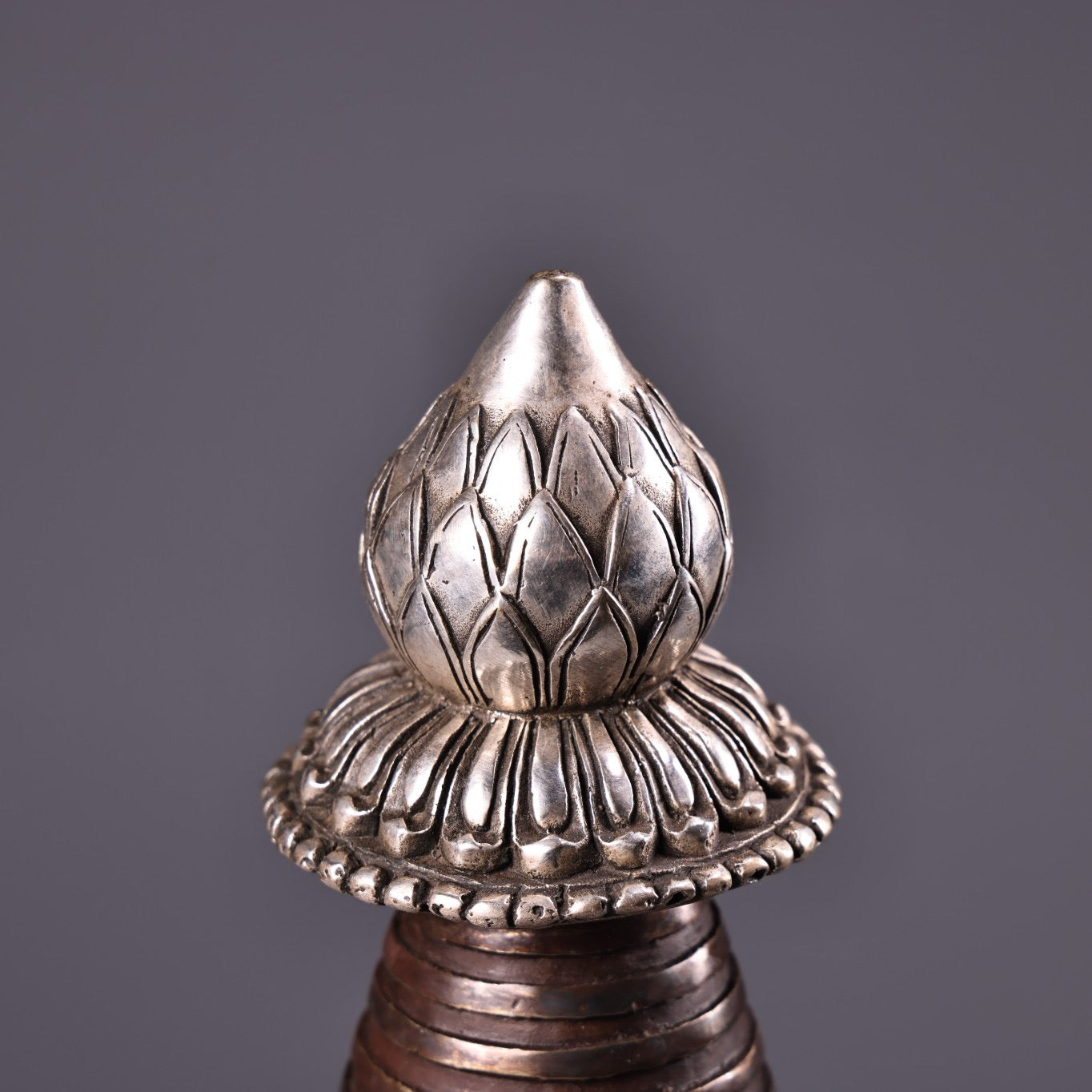 Chinese antique pure copper high relief carved gilded silver pagoda