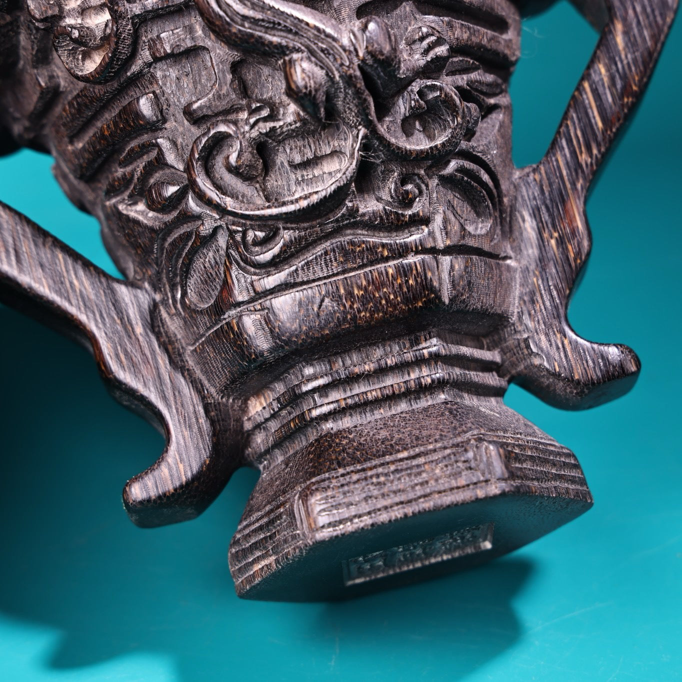 Chinese Antique High Relief Carving Rhinoceros Horn Point Carving Wine Cup