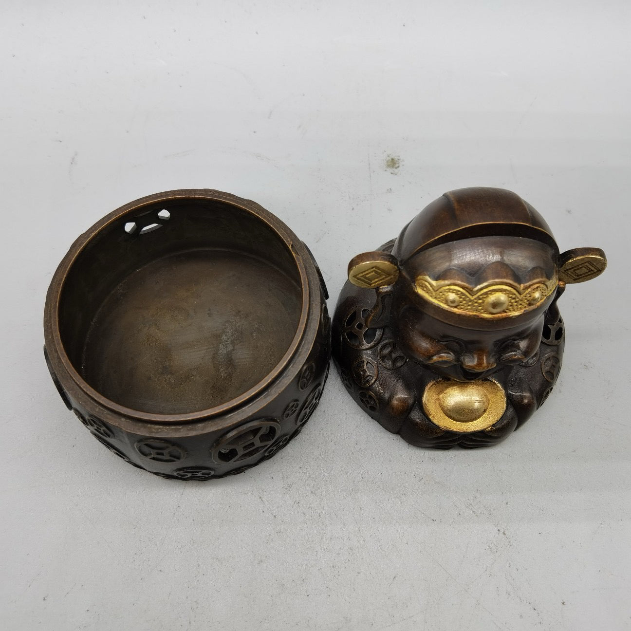 Chinese antique pure copper God of Wealth furnace