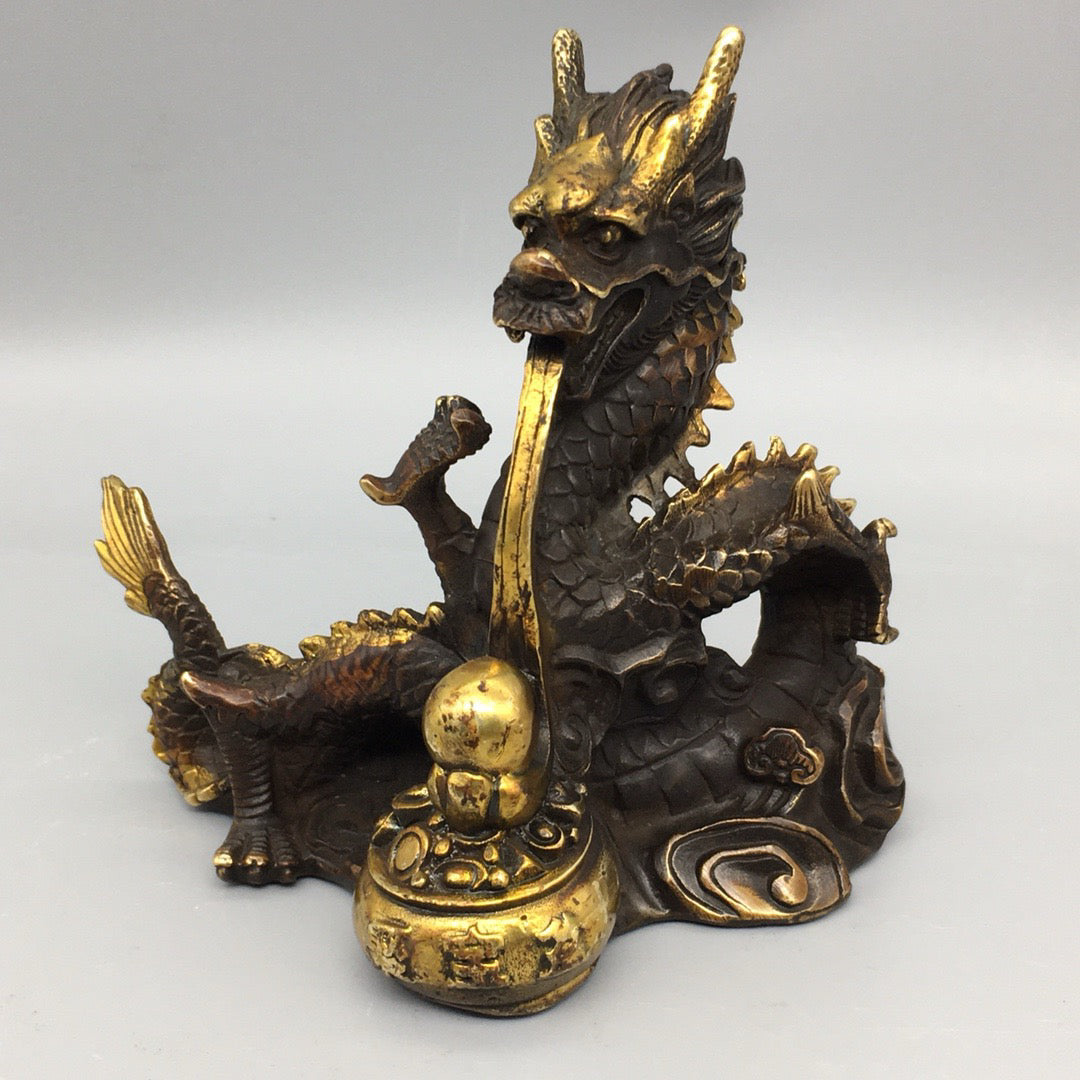 Chinese antique pure copper treasure pot dragon ornament