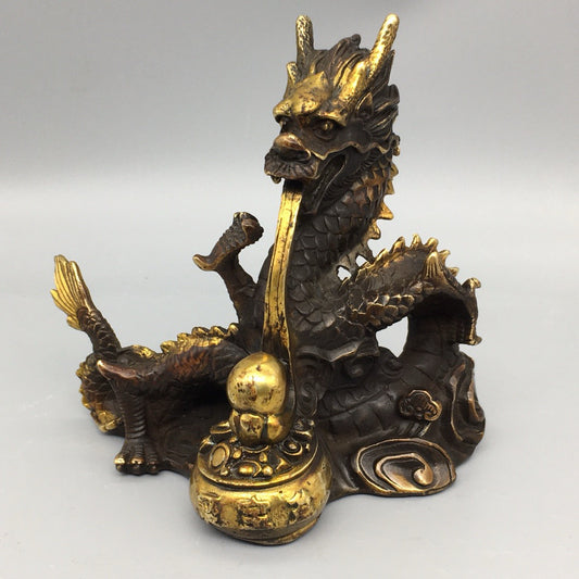 Chinese antique pure copper treasure pot dragon ornament