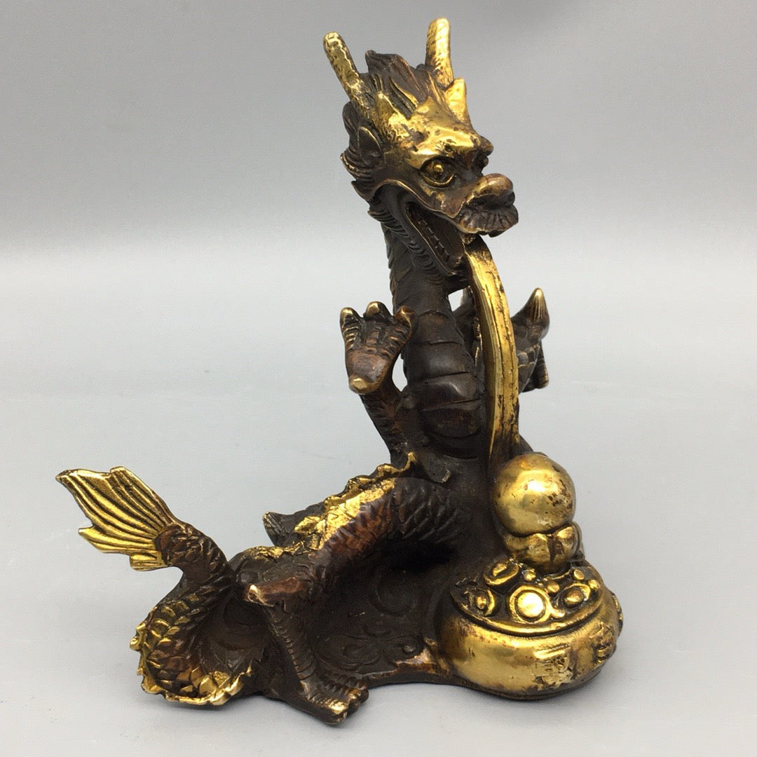 Chinese antique pure copper treasure pot dragon ornament