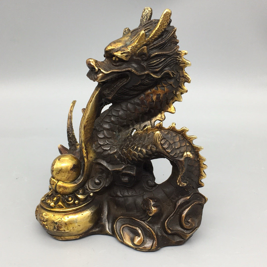 Chinese antique pure copper treasure pot dragon ornament