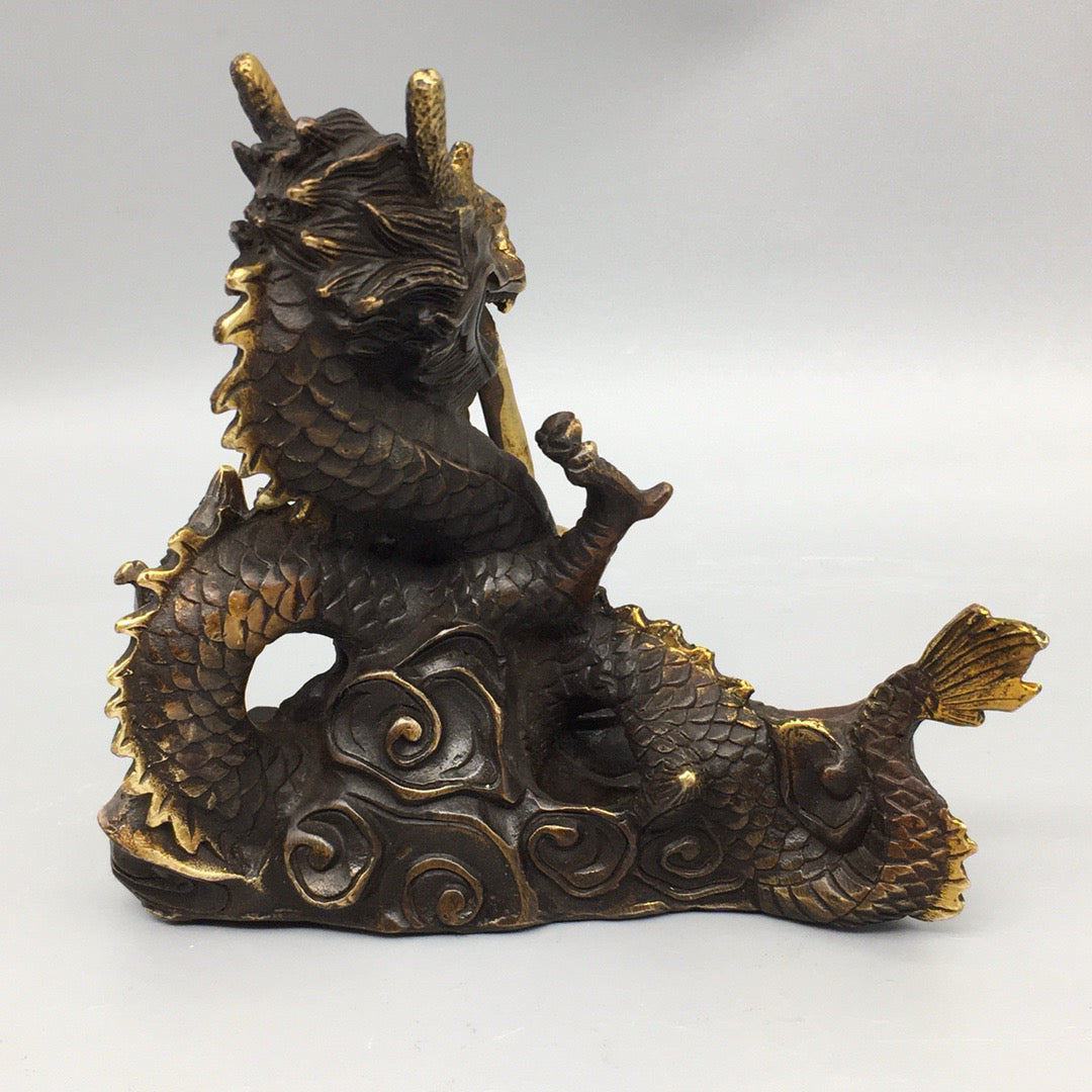 Chinese antique pure copper treasure pot dragon ornament