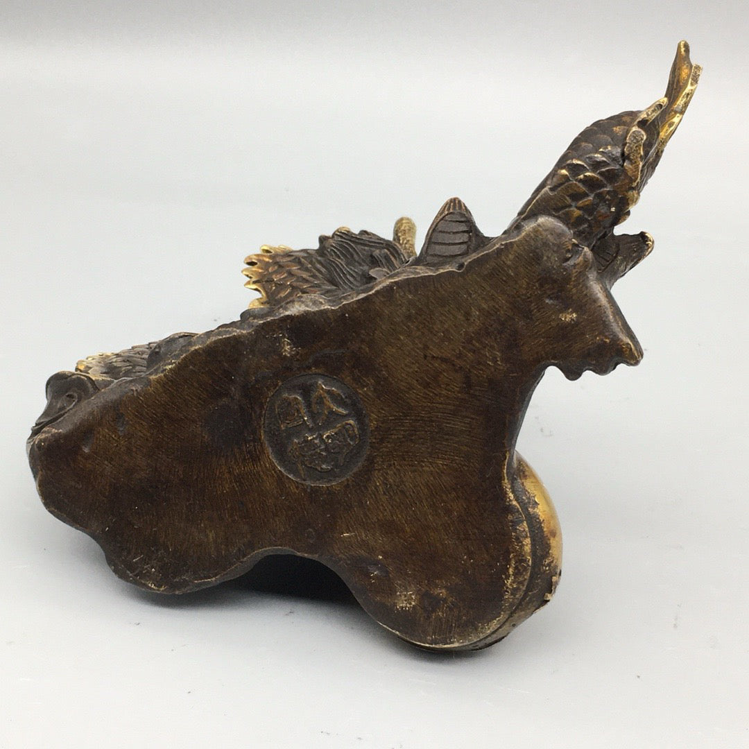 Chinese antique pure copper treasure pot dragon ornament