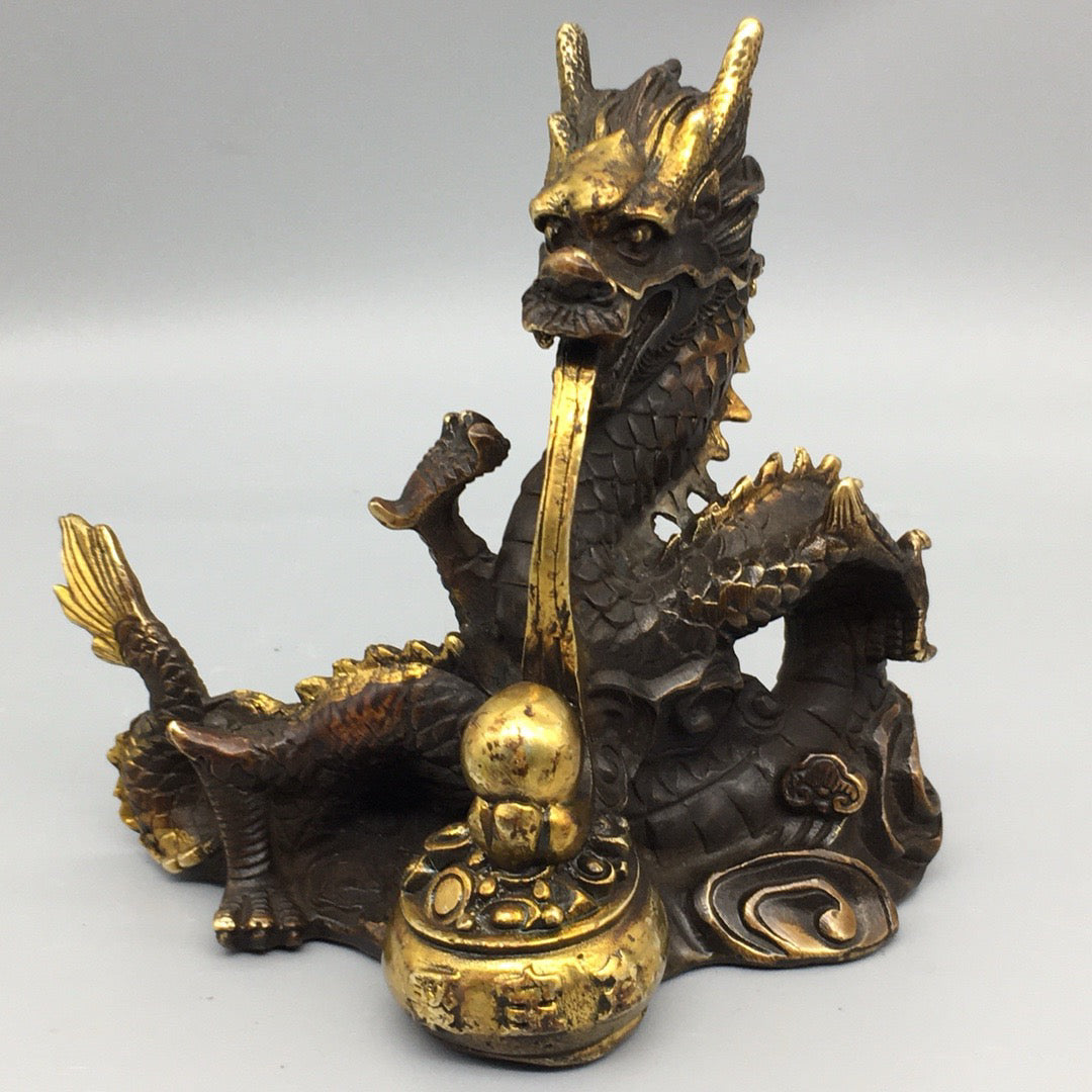 Chinese antique pure copper treasure pot dragon ornament