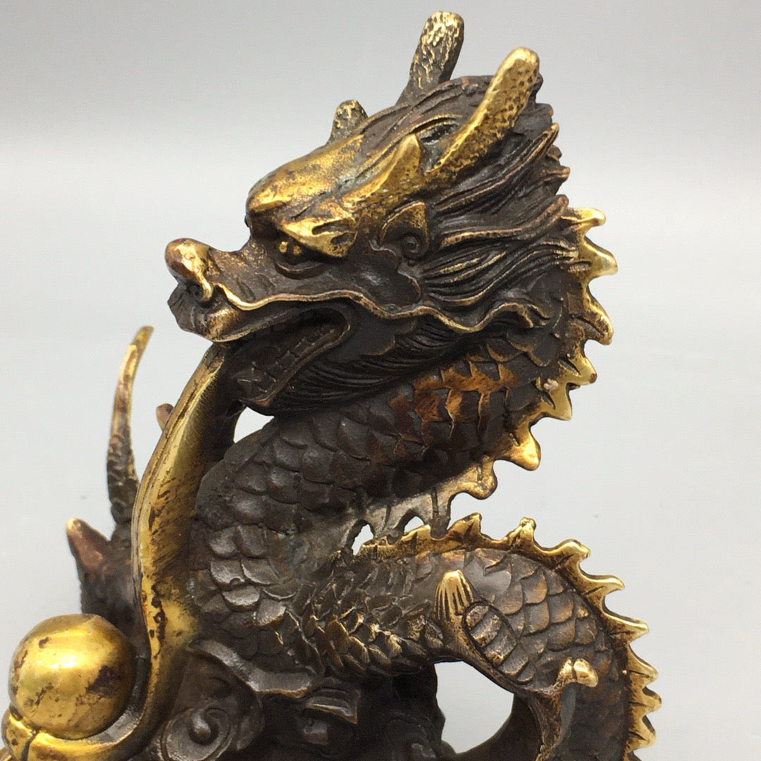 Chinese antique pure copper treasure pot dragon ornament