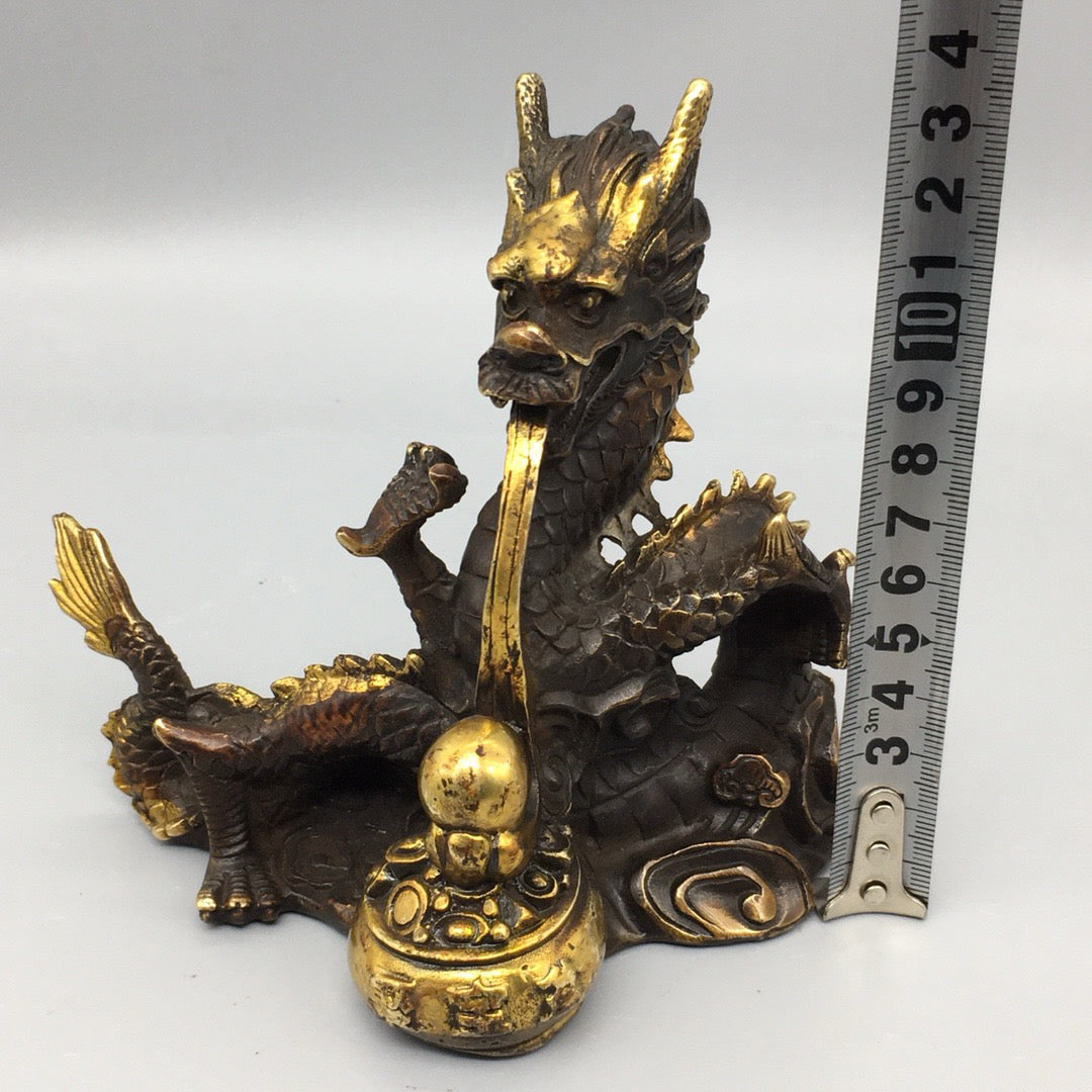 Chinese antique pure copper treasure pot dragon ornament