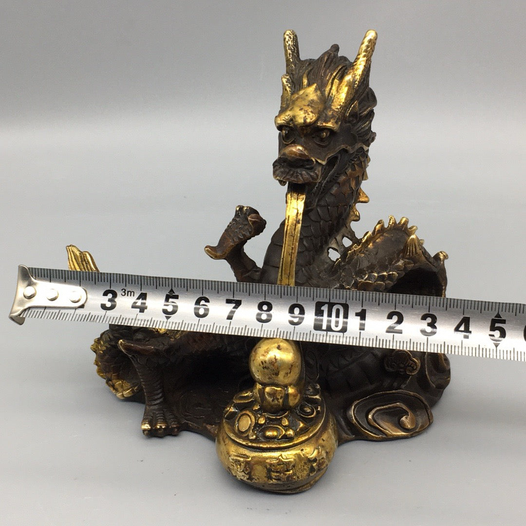 Chinese antique pure copper treasure pot dragon ornament