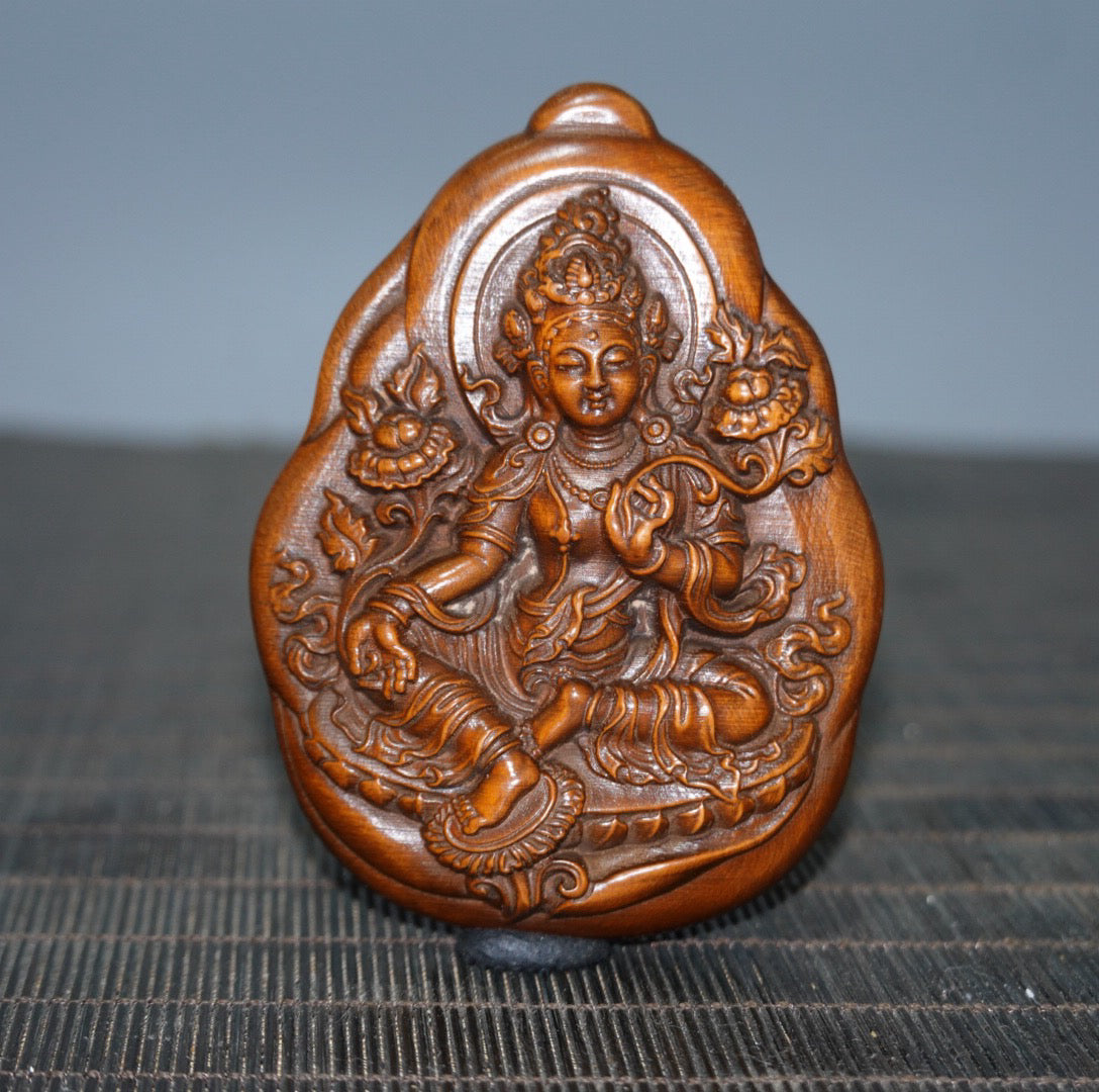 Chinese antique yellow poplar wood green tara double-sided brand