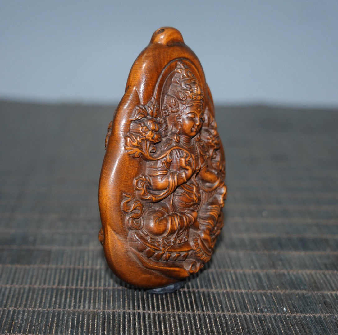 Chinese antique yellow poplar wood green tara double-sided brand