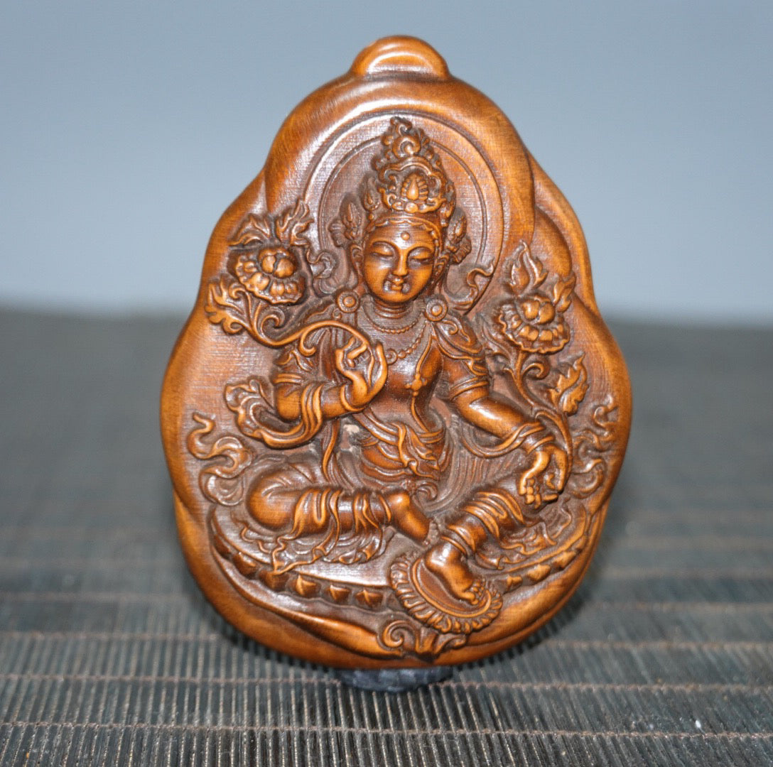 Chinese antique yellow poplar wood green tara double-sided brand
