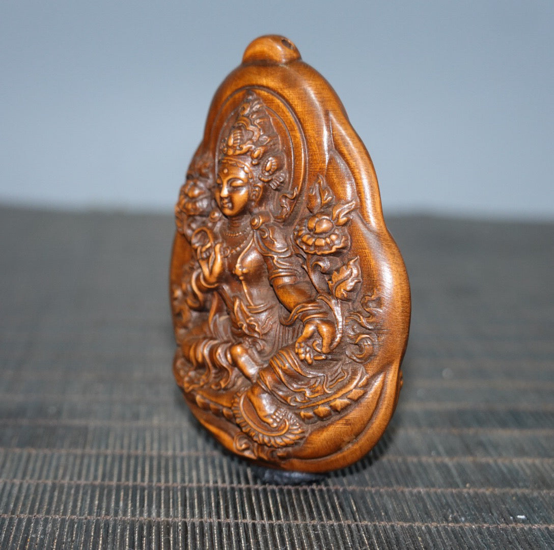 Chinese antique yellow poplar wood green tara double-sided brand