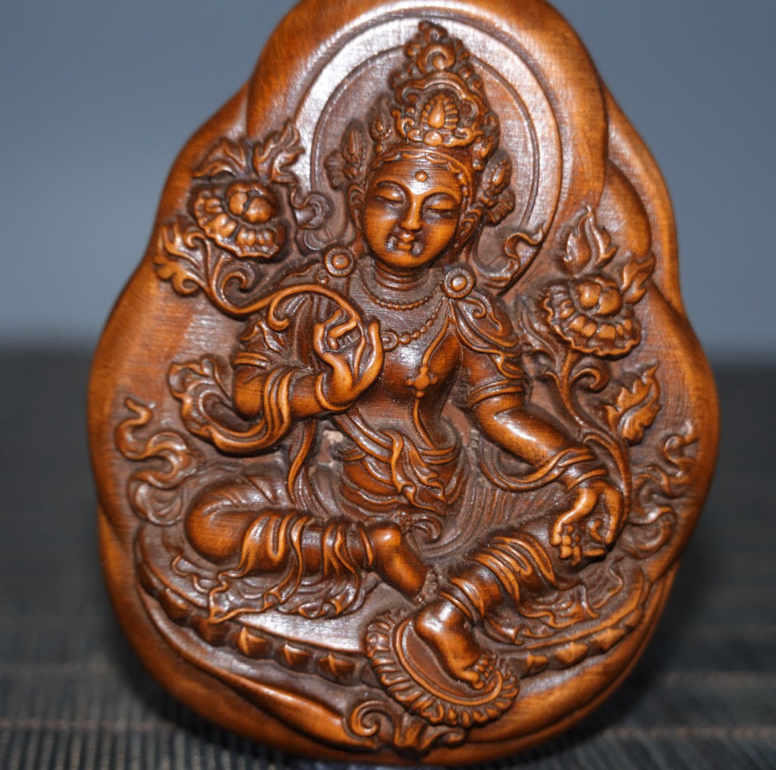 Chinese antique yellow poplar wood green tara double-sided brand