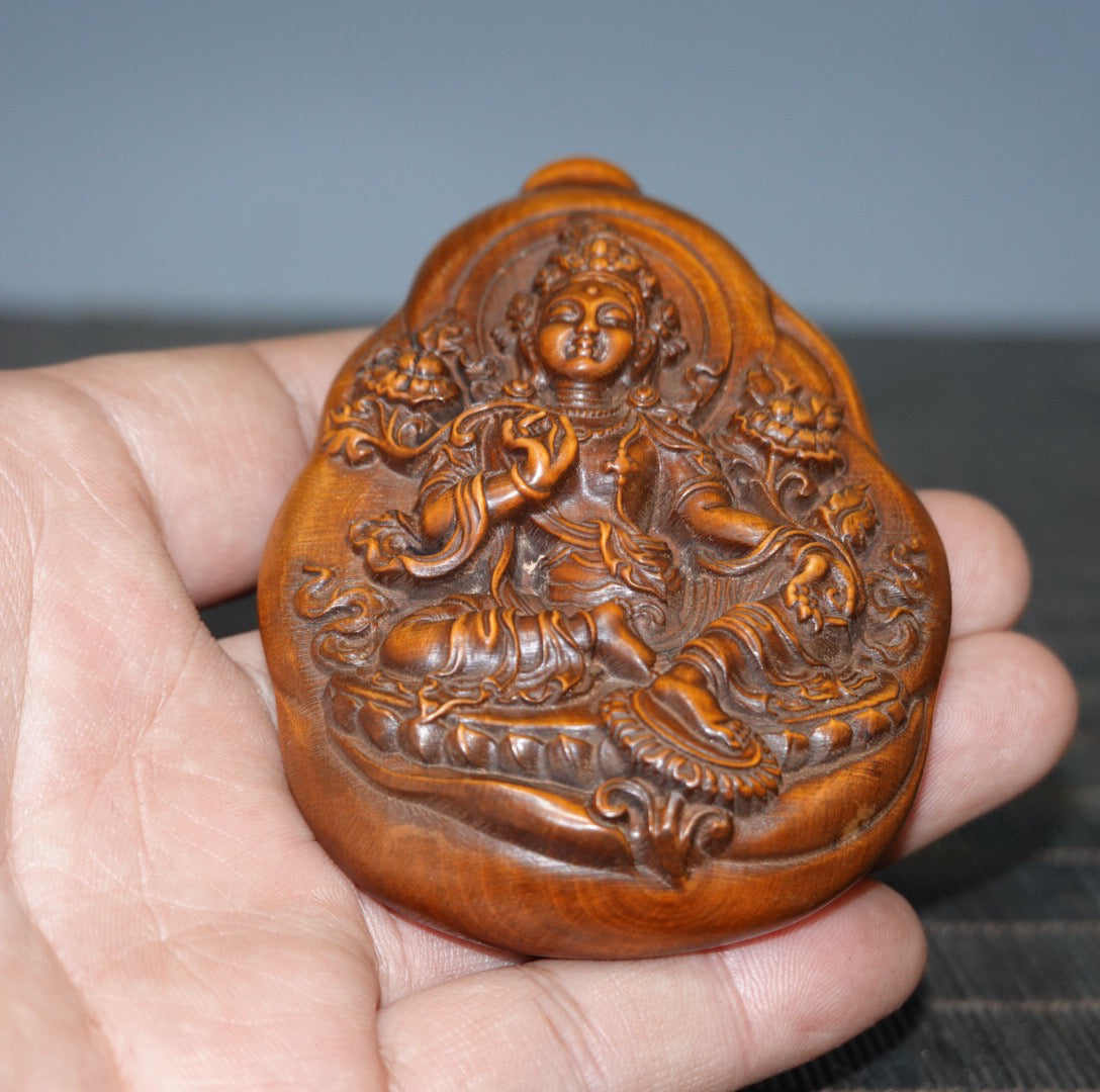 Chinese antique yellow poplar wood green tara double-sided brand