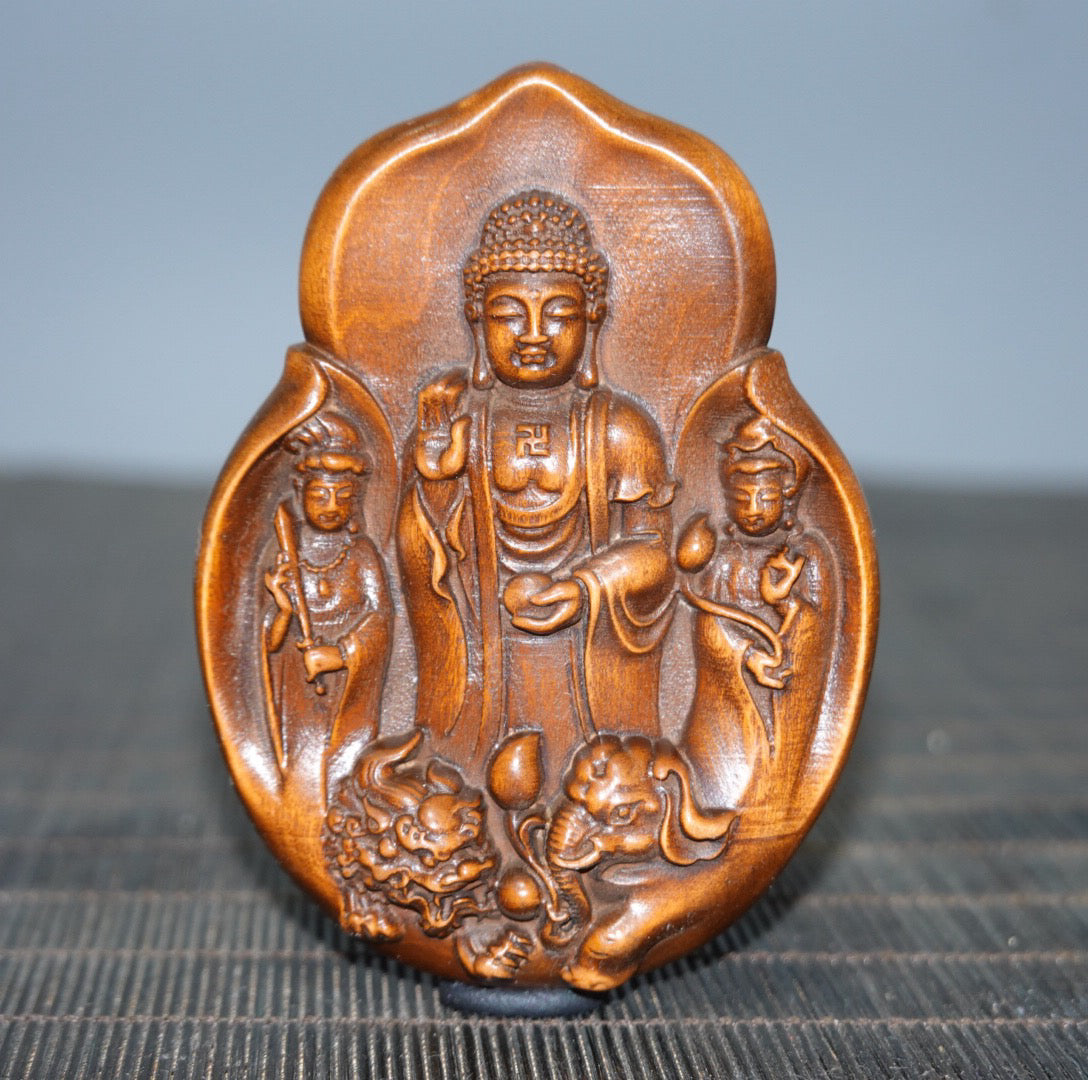 Chinese antique boxwood Western Three Saints double-sided sign