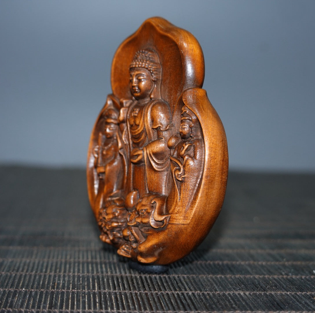 Chinese antique boxwood Western Three Saints double-sided sign