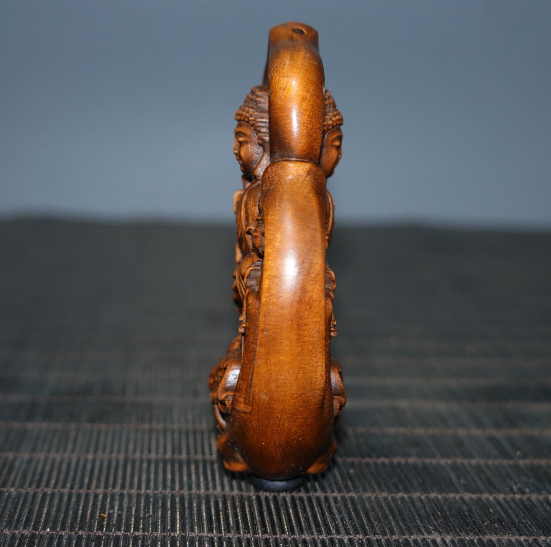 Chinese antique boxwood Western Three Saints double-sided sign