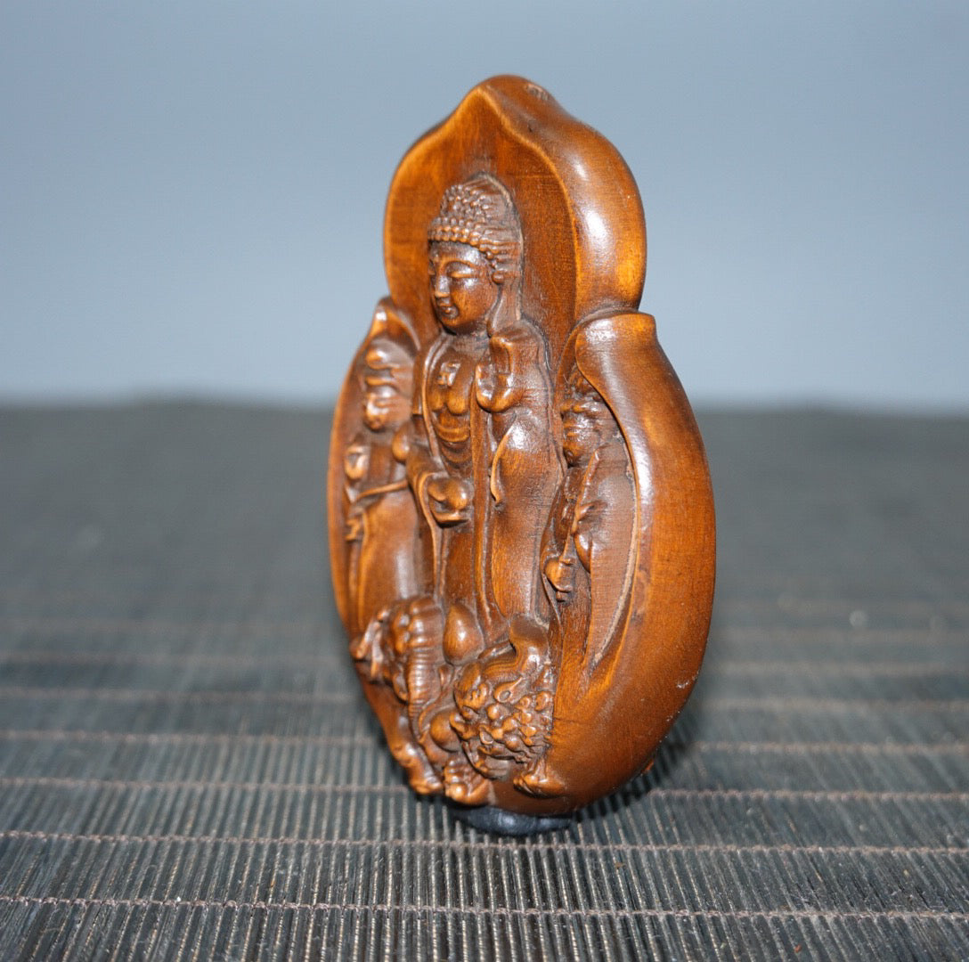 Chinese antique boxwood Western Three Saints double-sided sign