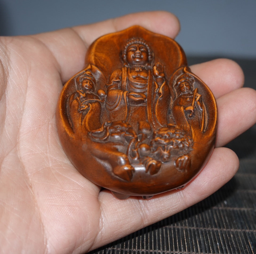 Chinese antique boxwood Western Three Saints double-sided sign