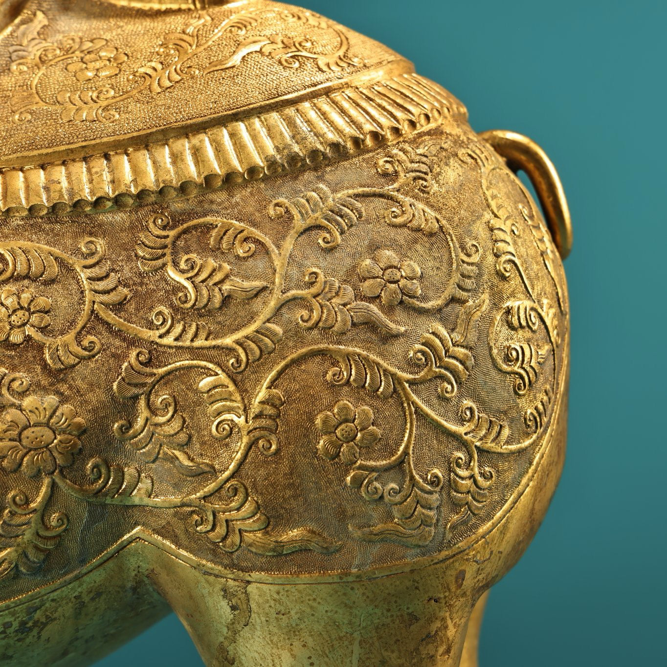 Chinese Antique Pure Copper All Copper High Relief Carving with Gilded Gold Riding Camel and Loving Brave Men
