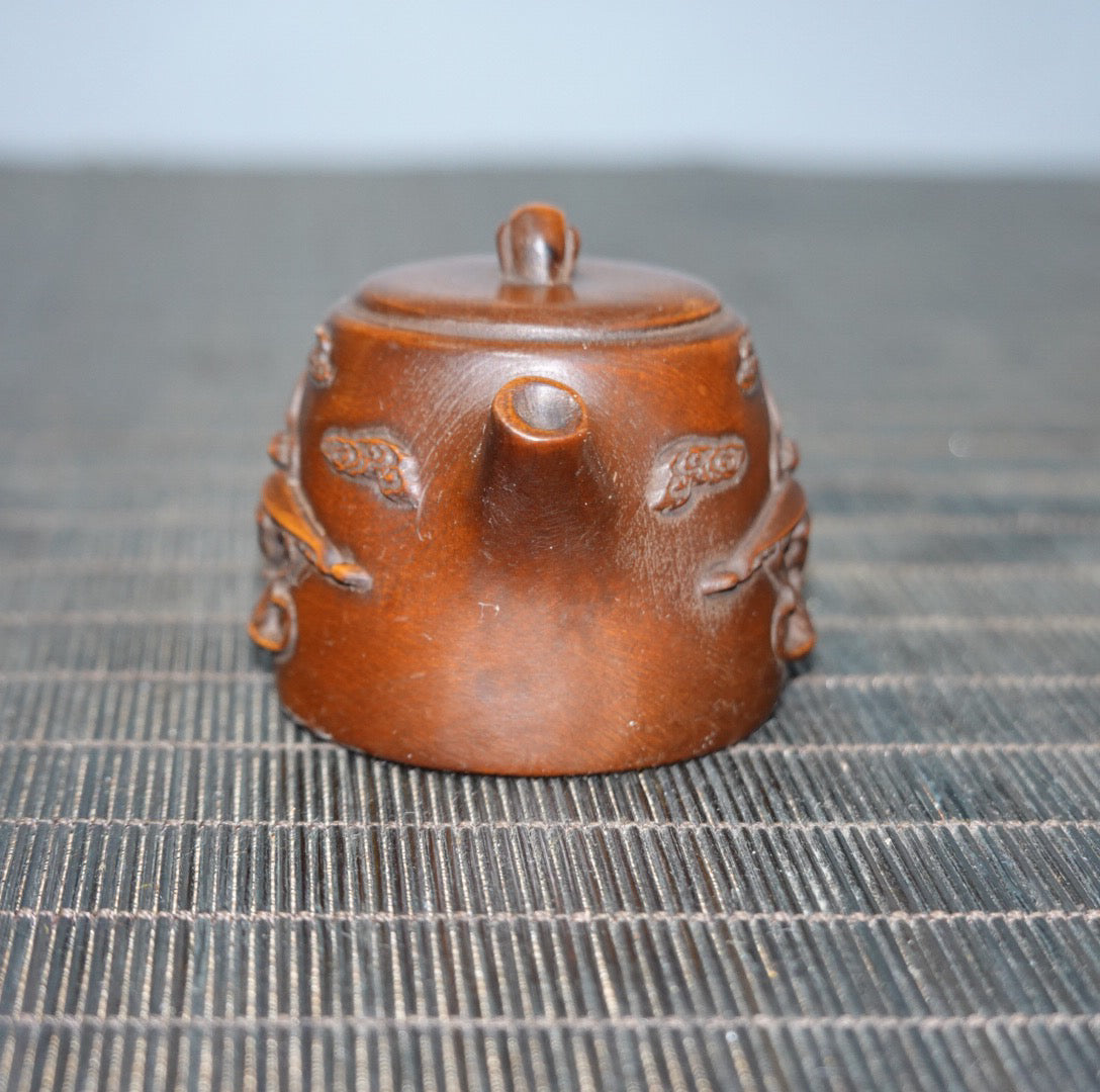 Chinese antique boxwood flying handle pot