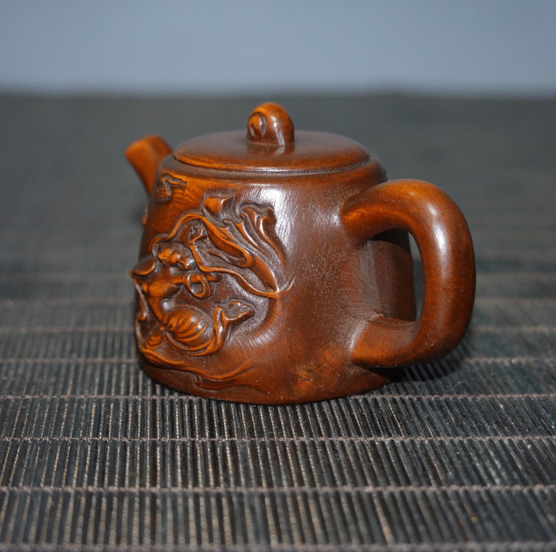 Chinese antique boxwood flying handle pot