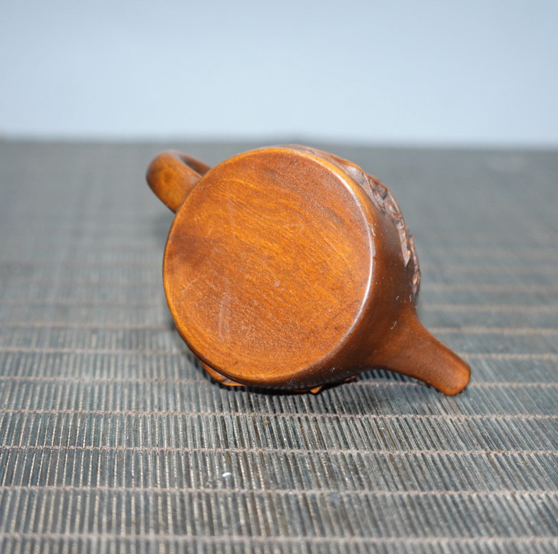 Chinese antique boxwood flying handle pot