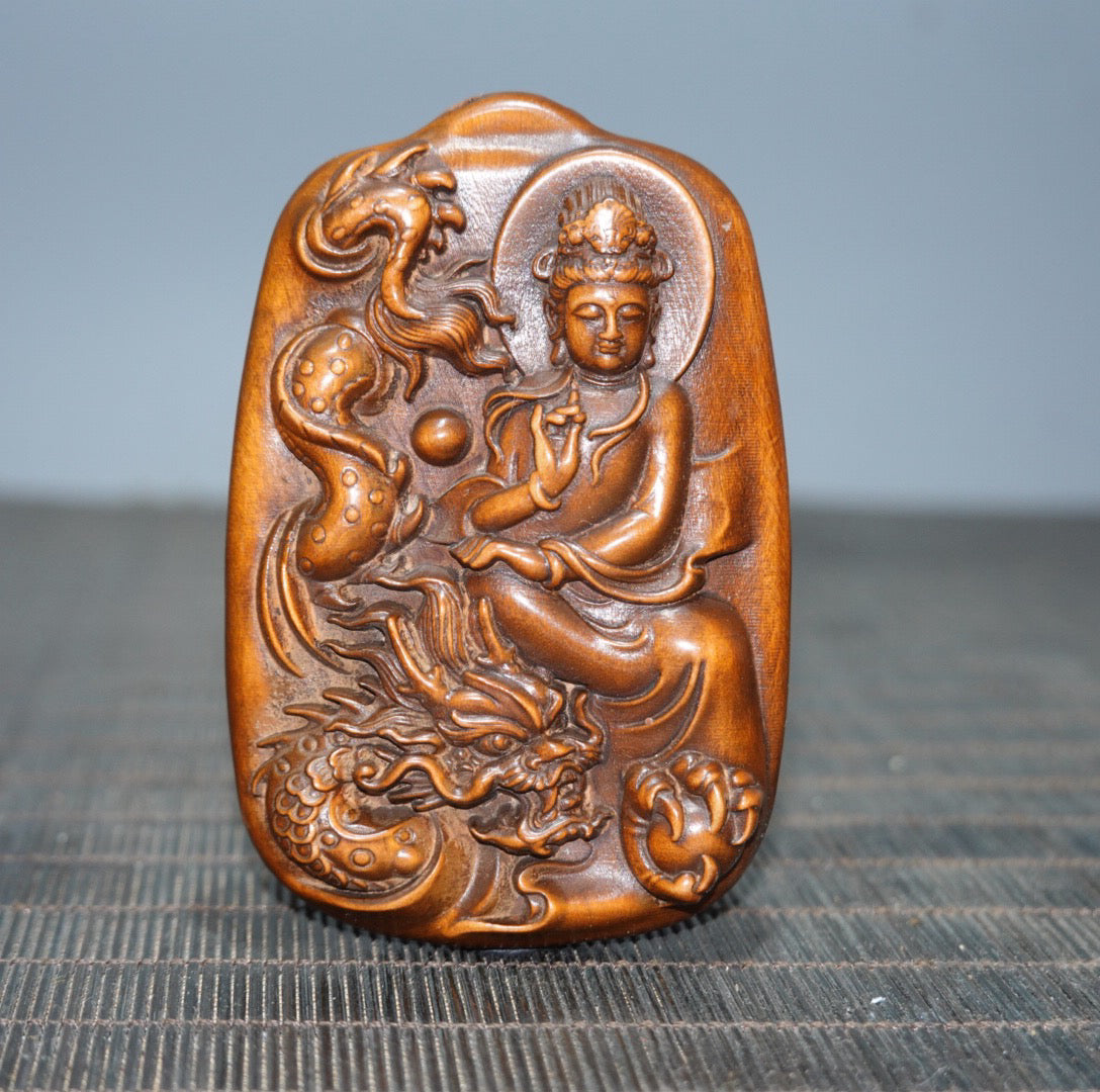Chinese antique Huangyangmu Jianglong Guanyin double-sided craftsmanship plaque