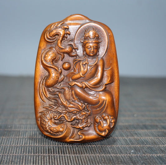 Chinese antique Huangyangmu Jianglong Guanyin double-sided craftsmanship plaque