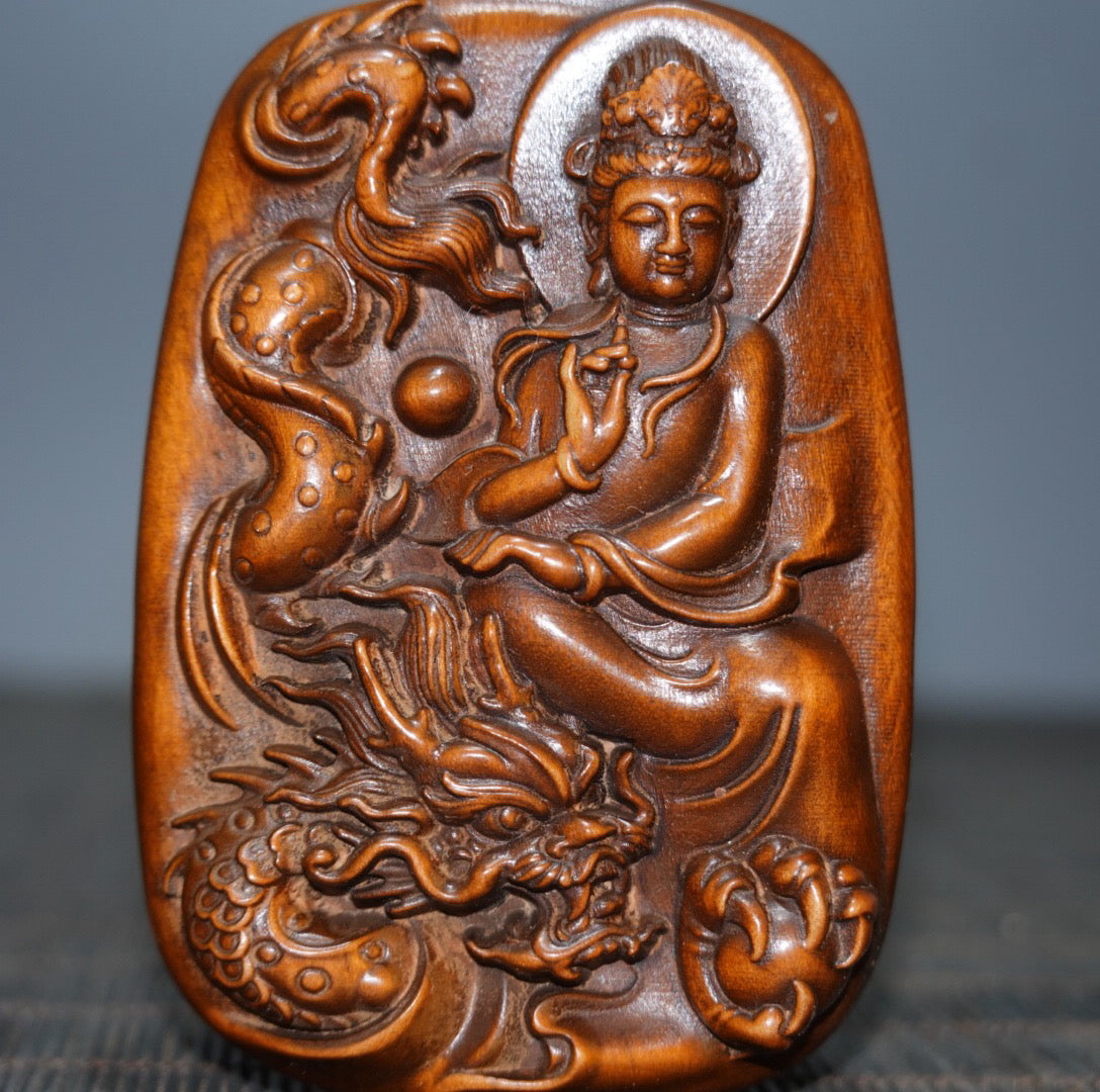 Chinese antique Huangyangmu Jianglong Guanyin double-sided craftsmanship plaque