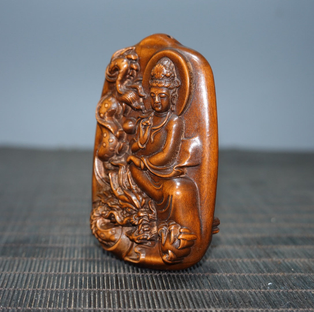 Chinese antique Huangyangmu Jianglong Guanyin double-sided craftsmanship plaque