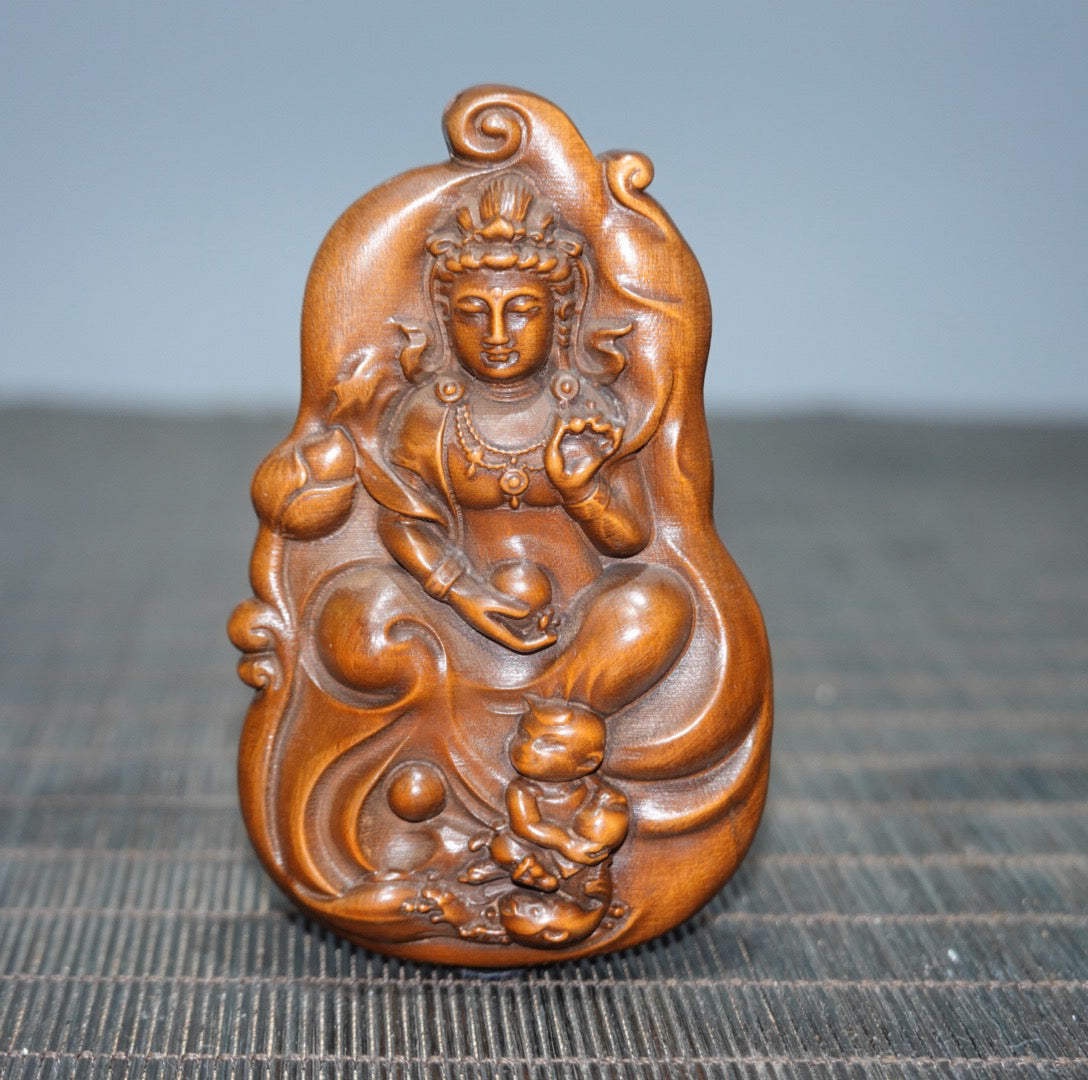 Chinese antique Huangyangmu Zizi Guanyin double-sided craftsmanship sign