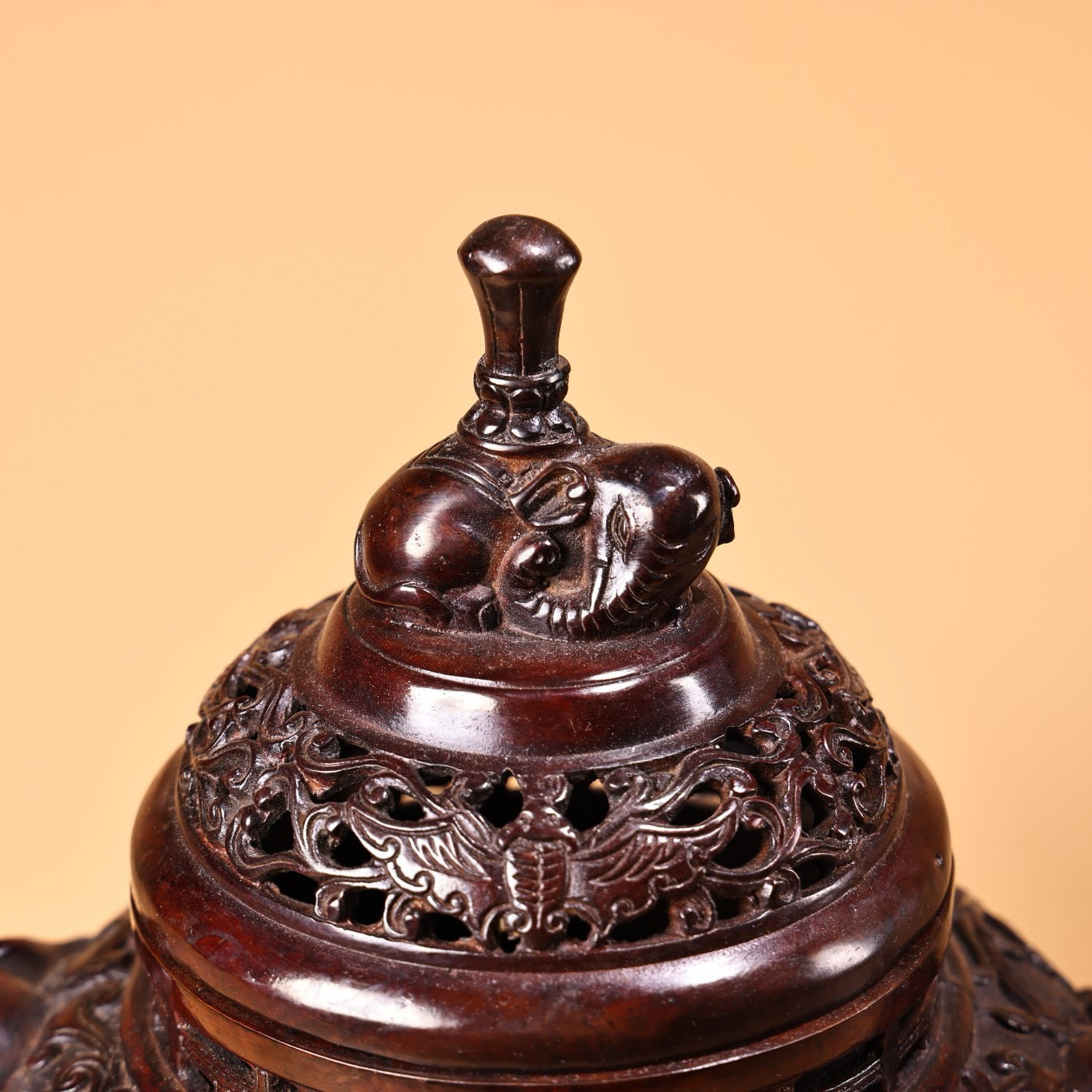 Chinese antique pure copper high relief carved incense burner